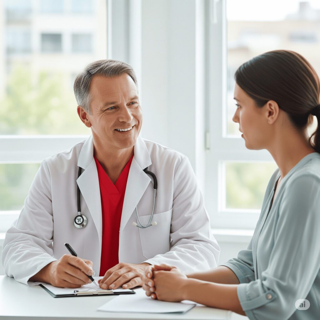 male doctor providing home care consultation to a female patient